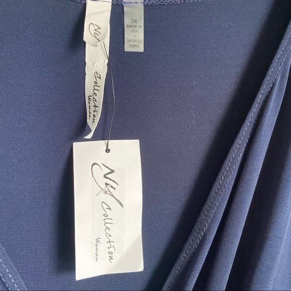 NWT NY Collection Navy Ruched A-Line Dress - Picture 5 of 8